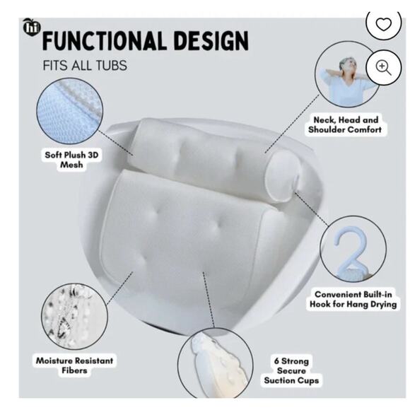 Hi Peach Layne Comfort Cloud Bath Pillow, White NEW!! - Picture 5 of 5